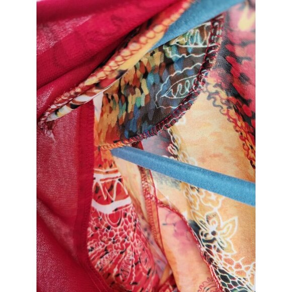 Vintage Sophisticated by WonkyWomen L Open Floral Kimono USA Top Abstract Orange - Picture 7 of 7